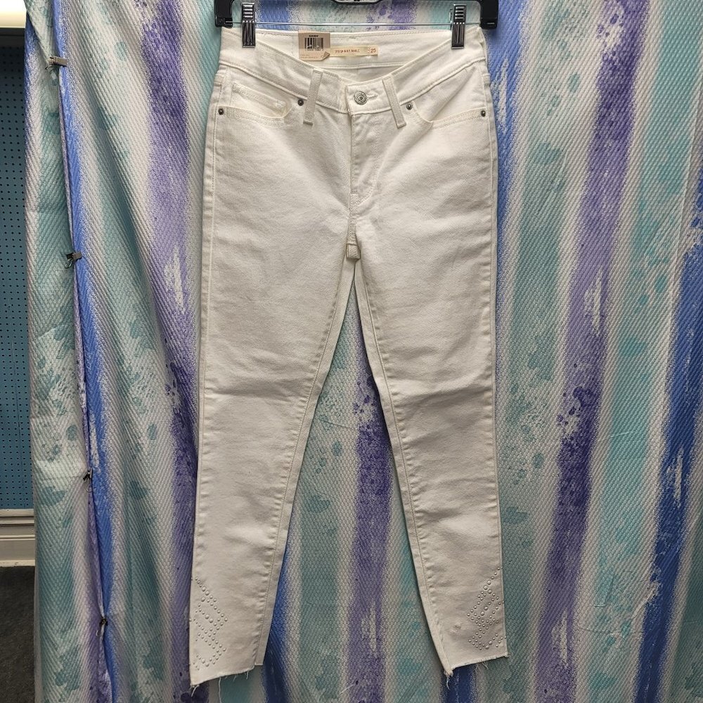 Levi Ankle Skinny White Jeans New Midrise Size 0 Ankle Embellishment